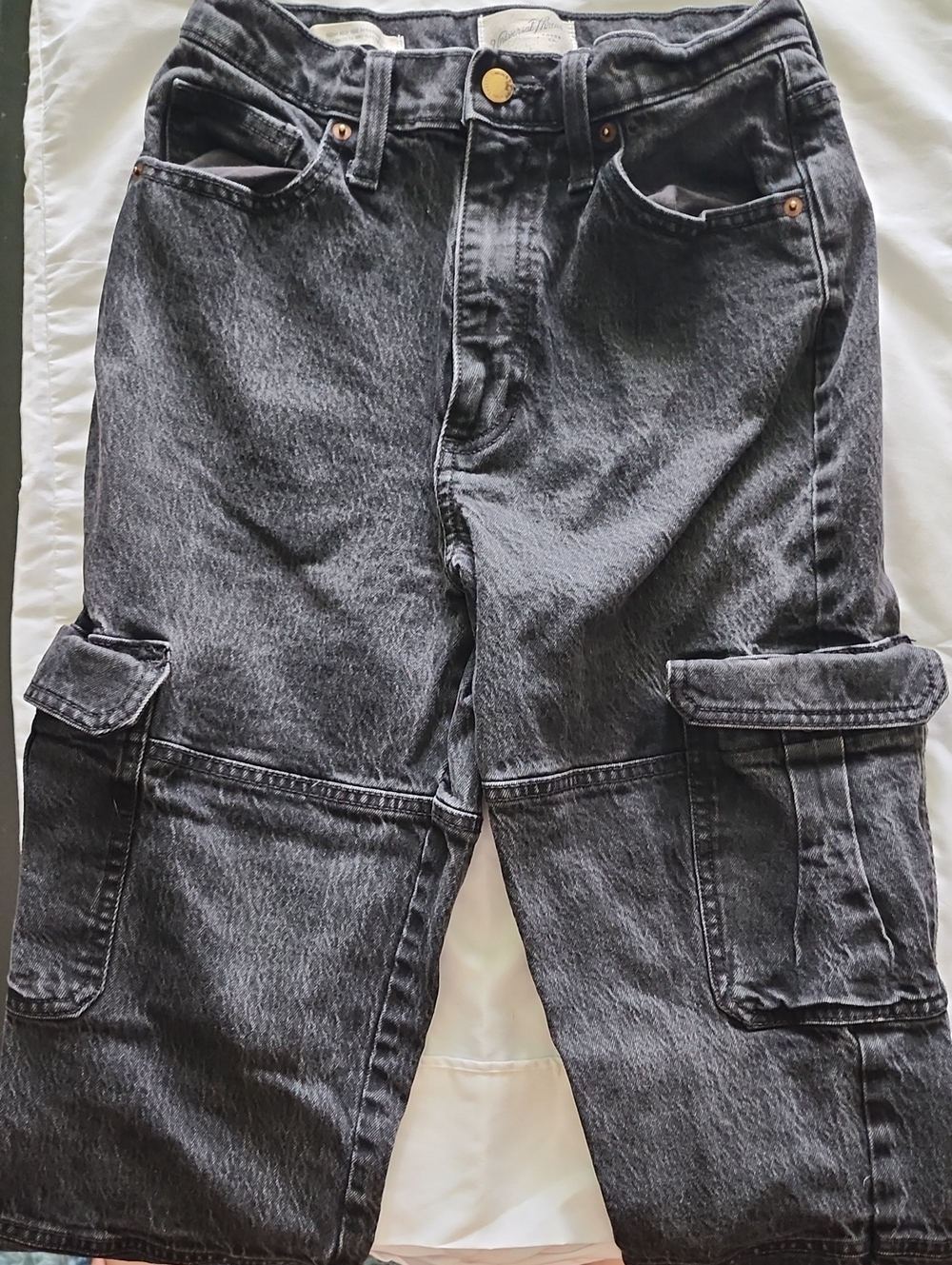 Universal Thread Washed Black Denim Cargo Pants High Waisted 6R